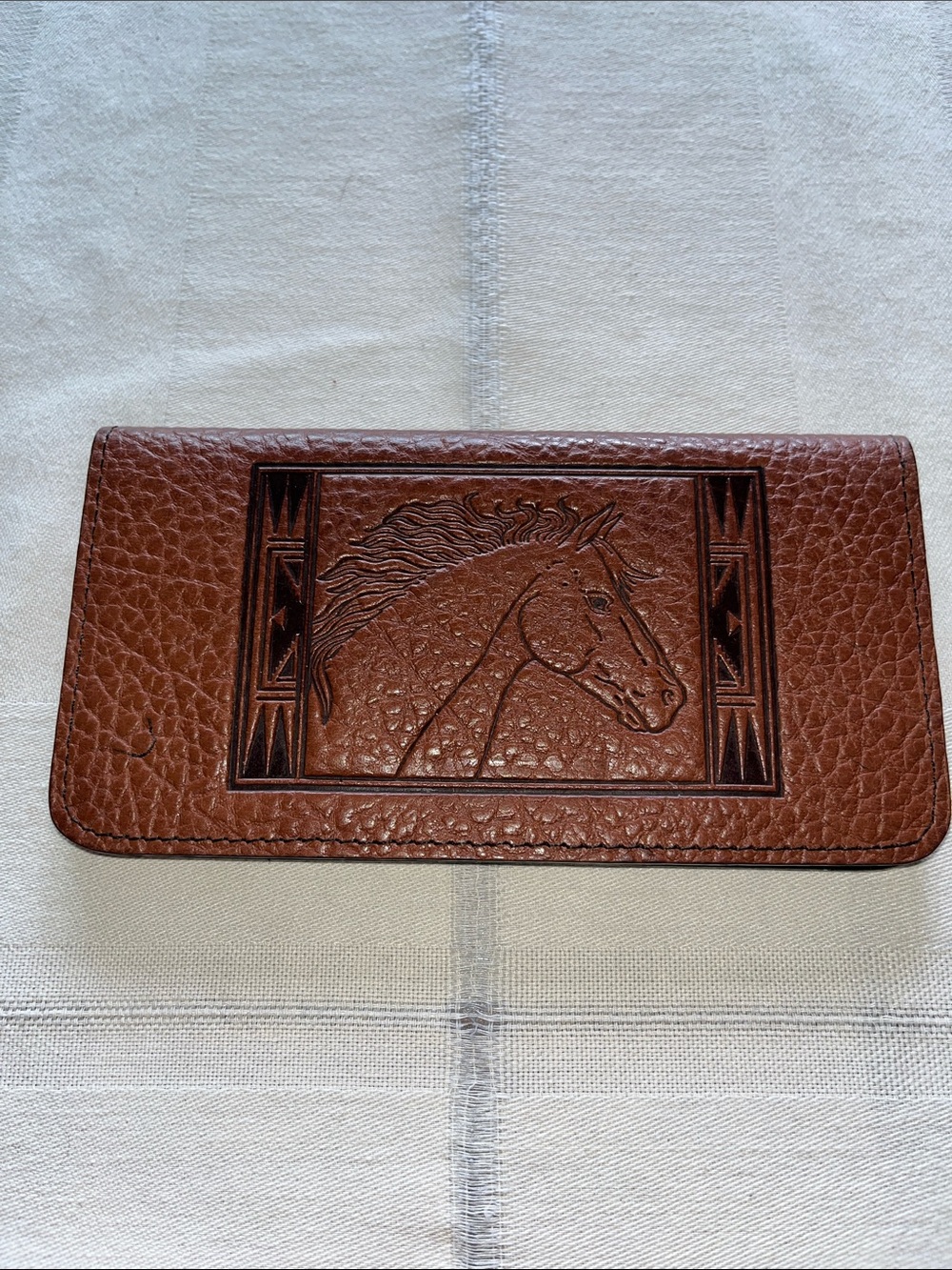 Vintage Hand-Tooled Leather Checkbook Bifold Horse Embossed Men's Wallet